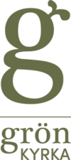 Logga för Grön kyrka. Ett grönt litet g, med text under.