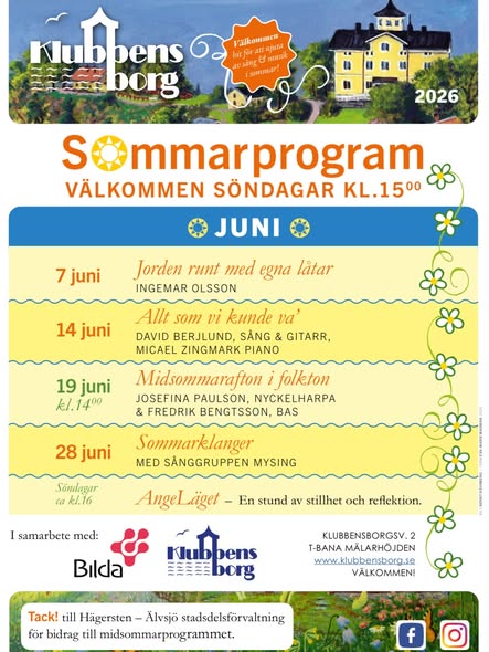 Musikprogram på Klubbensborg varje söndag kl.15